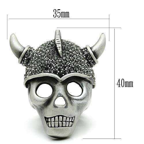 3W021 - Antique Silver White Metal Ring with Top Grade Crystal in Black Diamond - Alamode - Flyclothing LLC