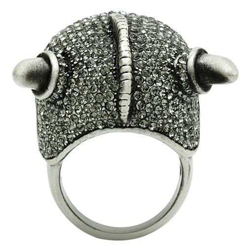 3W021 - Antique Silver White Metal Ring with Top Grade Crystal in Black Diamond - Alamode - Flyclothing LLC