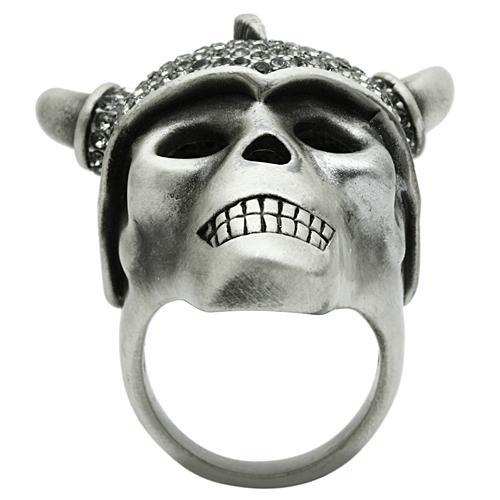 3W021 - Antique Silver White Metal Ring with Top Grade Crystal in Black Diamond - Alamode - Flyclothing LLC