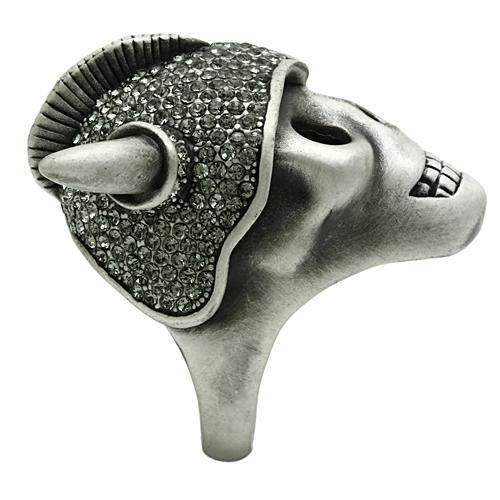 3W021 - Antique Silver White Metal Ring with Top Grade Crystal in Black Diamond - Alamode - Flyclothing LLC
