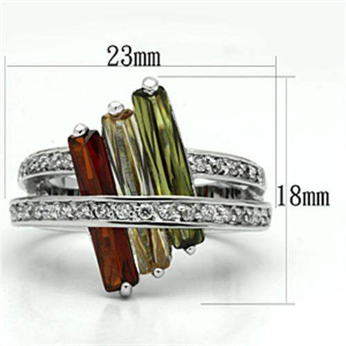 3W025 - Rhodium Brass Ring with AAA Grade CZ in Multi Color - Alamode - Flyclothing LLC