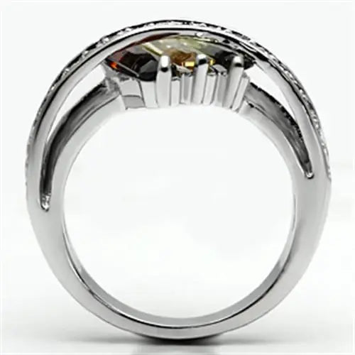 3W025 - Rhodium Brass Ring with AAA Grade CZ in Multi Color - Alamode - Flyclothing LLC