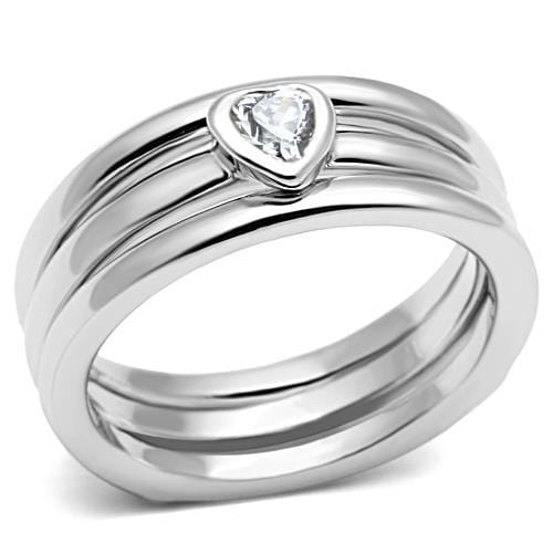 3W027 - Rhodium Brass Ring with AAA Grade CZ  in Clear - Alamode
