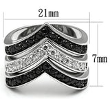 3W028 - Rhodium+Hematite Brass Ring with AAA Grade CZ  in Jet - Alamode