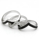 3W028 - Rhodium+Hematite Brass Ring with AAA Grade CZ  in Jet - Alamode
