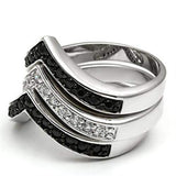 3W028 - Rhodium+Hematite Brass Ring with AAA Grade CZ in Jet - Alamode - Flyclothing LLC
