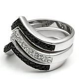 3W028 - Rhodium+Hematite Brass Ring with AAA Grade CZ  in Jet - Alamode