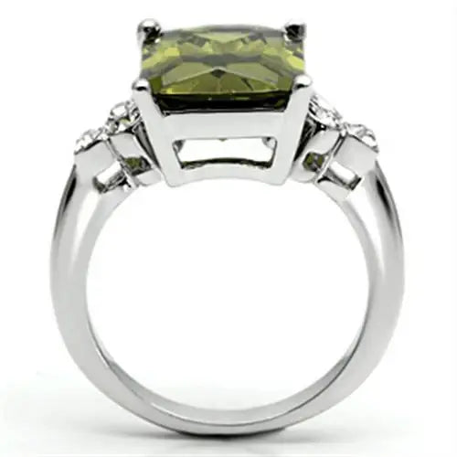 3W029 - Rhodium Brass Ring with AAA Grade CZ in Olivine color - Alamode - Flyclothing LLC