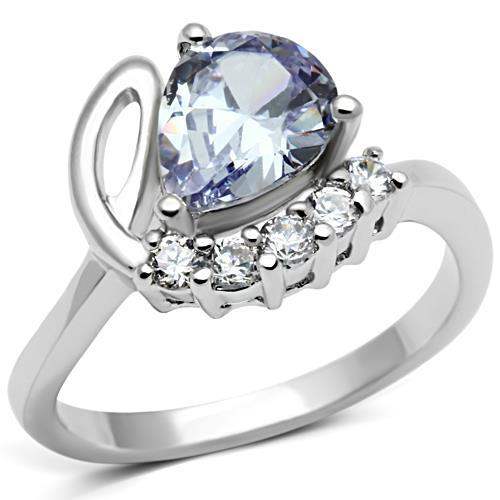 3W030 - Rhodium Brass Ring with AAA Grade CZ in Light Amethyst - Alamode - Flyclothing LLC