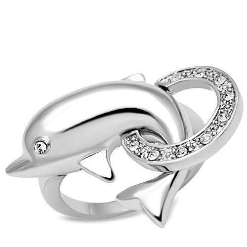 3W032 - Rhodium Brass Ring with Top Grade Crystal in Clear - Alamode - Flyclothing LLC
