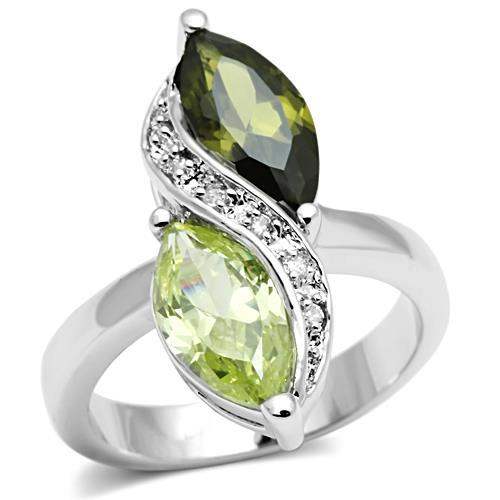 3W033 - Rhodium Brass Ring with AAA Grade CZ in Multi Color - Alamode - Flyclothing LLC