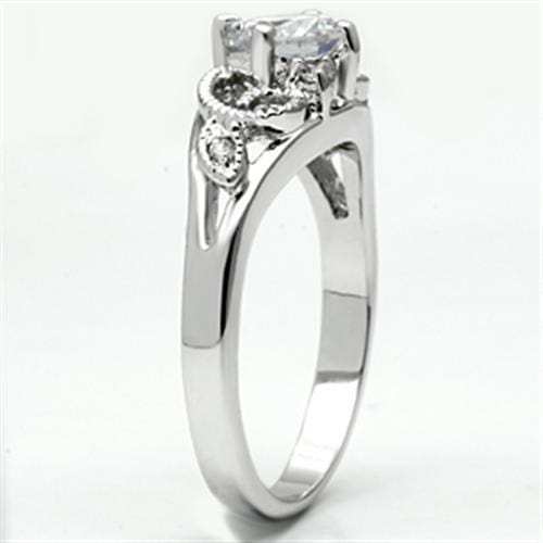 3W034 - Rhodium Brass Ring with AAA Grade CZ in Clear - Alamode - Flyclothing LLC