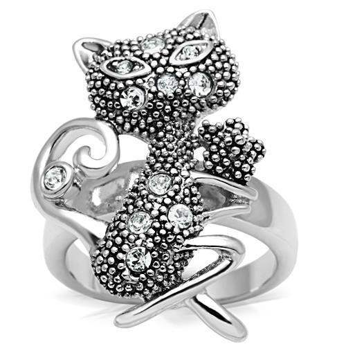3W036 - Rhodium Brass Ring with Top Grade Crystal in Clear - Alamode - Flyclothing LLC