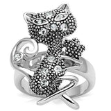 3W036 - Rhodium Brass Ring with Top Grade Crystal in Clear - Alamode - Flyclothing LLC