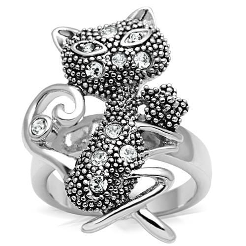 3W036 - Rhodium Brass Ring with Top Grade Crystal  in Clear - Alamode
