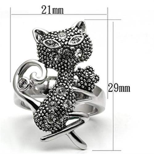 3W036 - Rhodium Brass Ring with Top Grade Crystal in Clear - Alamode - Flyclothing LLC