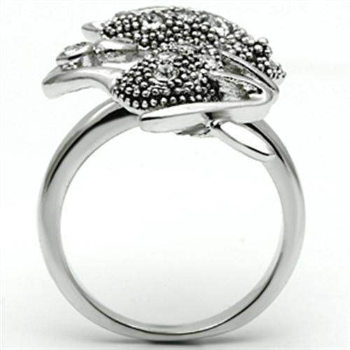 3W036 - Rhodium Brass Ring with Top Grade Crystal in Clear - Alamode - Flyclothing LLC