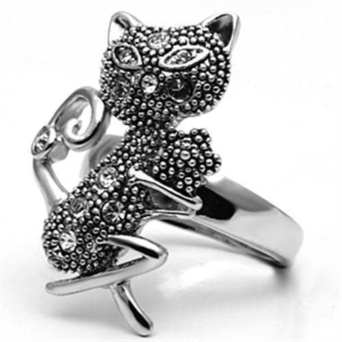 3W036 - Rhodium Brass Ring with Top Grade Crystal in Clear - Alamode - Flyclothing LLC