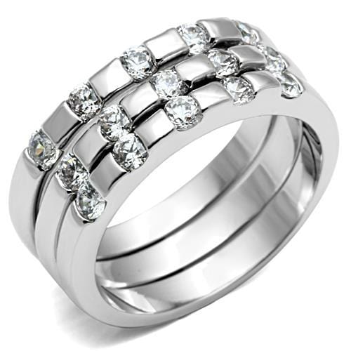 3W038 - Rhodium Brass Ring with AAA Grade CZ  in Clear - Alamode