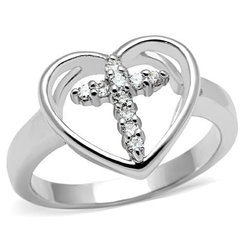 3W046 - Rhodium Brass Ring with AAA Grade CZ  in Clear - Alamode