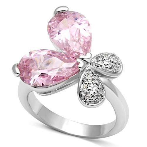 3W051 - Rhodium Brass Ring with AAA Grade CZ in Rose - Alamode - Flyclothing LLC