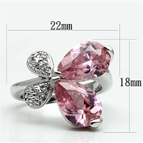 3W051 - Rhodium Brass Ring with AAA Grade CZ in Rose - Alamode - Flyclothing LLC