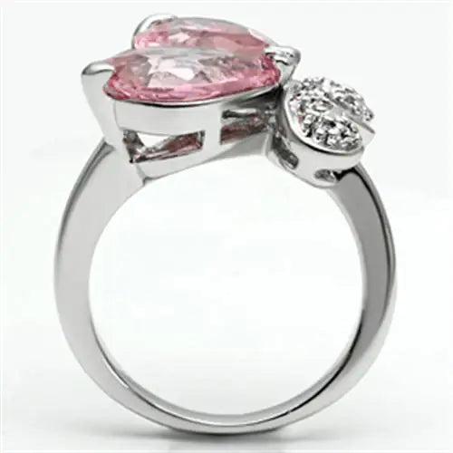 3W051 - Rhodium Brass Ring with AAA Grade CZ in Rose - Alamode - Flyclothing LLC