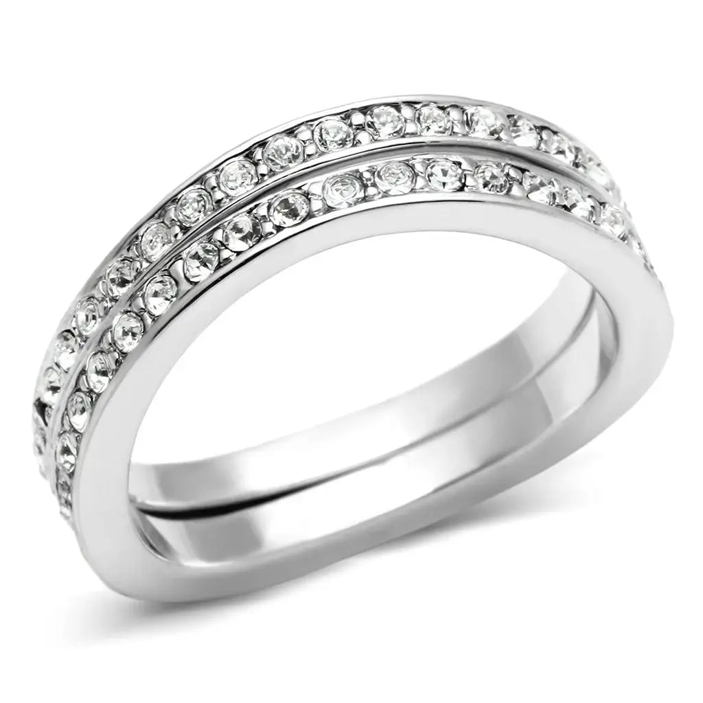 3W053 - Rhodium Brass Ring with Top Grade Crystal in Clear - Alamode - Flyclothing LLC