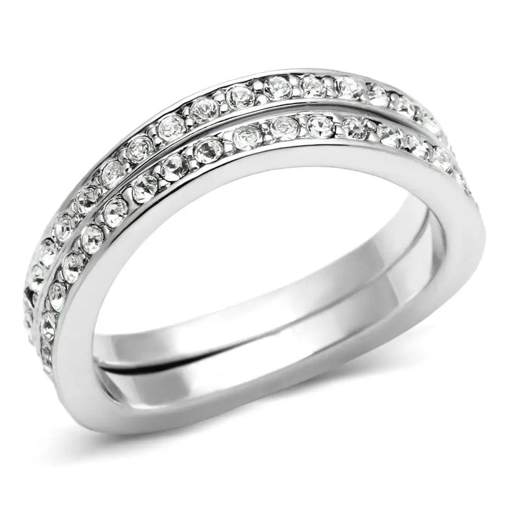 3W053 - Rhodium Brass Ring with Top Grade Crystal  in Clear - Alamode