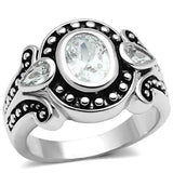 3W056 - Rhodium Brass Ring with AAA Grade CZ  in Clear - Alamode