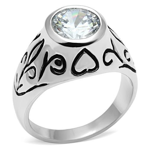 3W057 - Rhodium Brass Ring with AAA Grade CZ  in Clear - Alamode