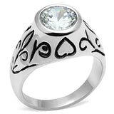 3W057 - Rhodium Brass Ring with AAA Grade CZ  in Clear - Alamode