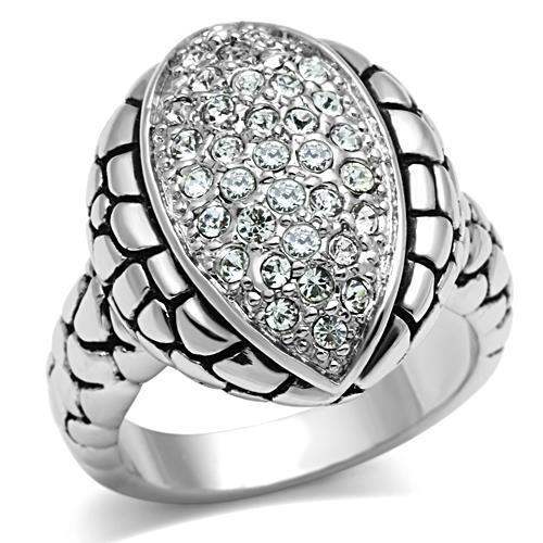 3W058 - Rhodium Brass Ring with Top Grade Crystal in Clear - Alamode - Flyclothing LLC
