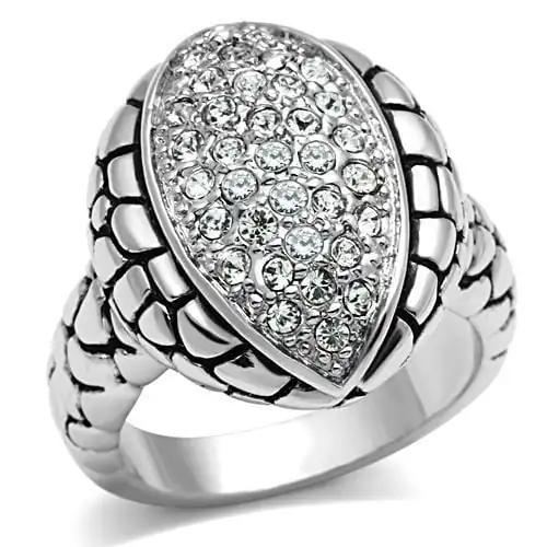 3W058 - Rhodium Brass Ring with Top Grade Crystal  in Clear - Alamode