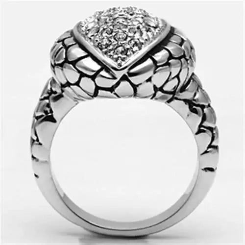 3W058 - Rhodium Brass Ring with Top Grade Crystal in Clear - Alamode - Flyclothing LLC