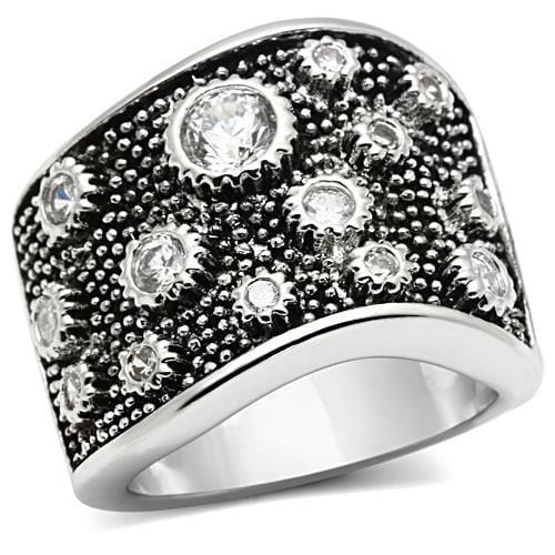 3W059 - Rhodium Brass Ring with AAA Grade CZ  in Clear - Alamode
