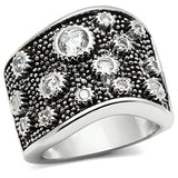 3W059 - Rhodium Brass Ring with AAA Grade CZ  in Clear - Alamode