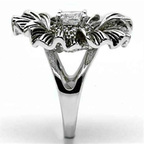 3W060 - Rhodium Brass Ring with AAA Grade CZ in Clear - Alamode - Flyclothing LLC
