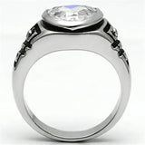 3W062 - Rhodium Brass Ring with AAA Grade CZ in Clear - Alamode - Flyclothing LLC
