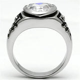 3W062 - Rhodium Brass Ring with AAA Grade CZ  in Clear - Alamode