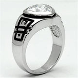 3W062 - Rhodium Brass Ring with AAA Grade CZ  in Clear - Alamode