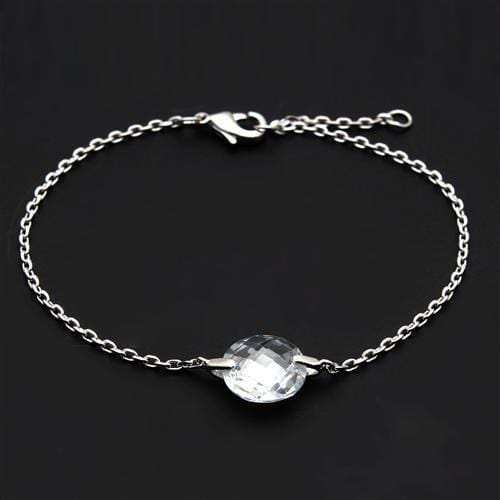 3W066 - Rhodium Brass Bracelet with AAA Grade CZ in Clear - Alamode - Flyclothing LLC