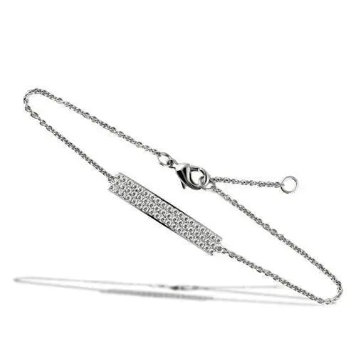 3W068 - Rhodium Brass Bracelet with AAA Grade CZ in Clear - Alamode - Flyclothing LLC