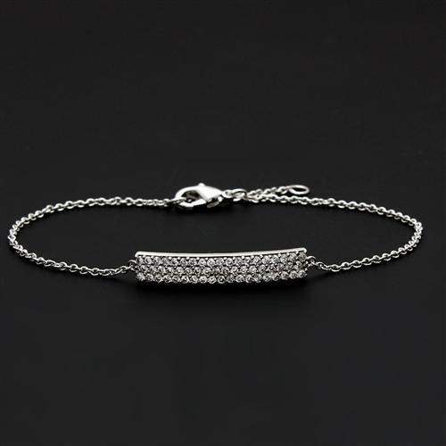 3W068 - Rhodium Brass Bracelet with AAA Grade CZ in Clear - Alamode - Flyclothing LLC