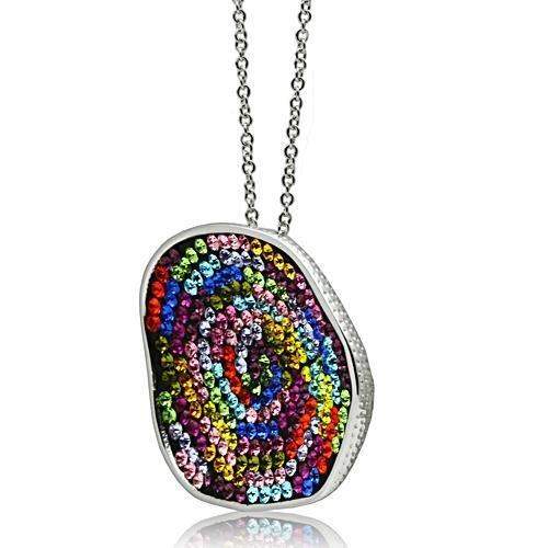 3W071 - Rhodium Brass Pendant with Top Grade Crystal in Multi Color - Alamode - Flyclothing LLC