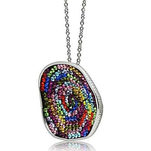 3W071 - Rhodium Brass Pendant with Top Grade Crystal in Multi Color - Alamode - Flyclothing LLC