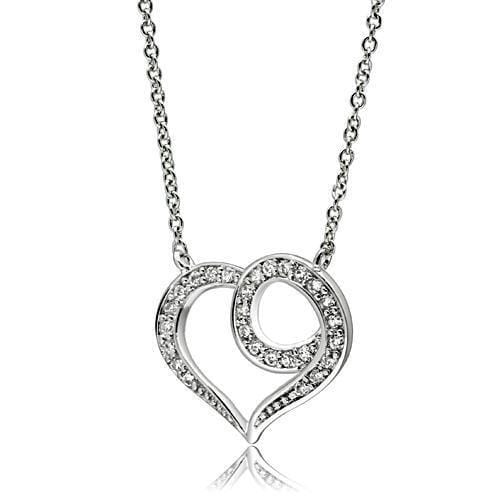 3W075 - Rhodium Brass Necklace with AAA Grade CZ  in Clear - Alamode