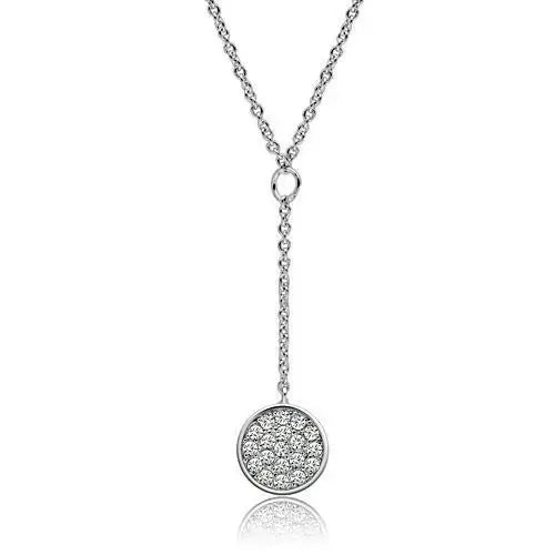 3W077 - Rhodium Brass Necklace with AAA Grade CZ in Clear - Alamode - Flyclothing LLC