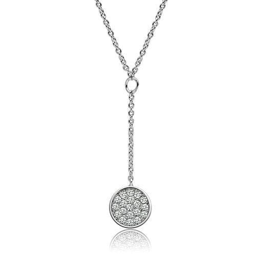 3W077 - Rhodium Brass Necklace with AAA Grade CZ  in Clear - Alamode