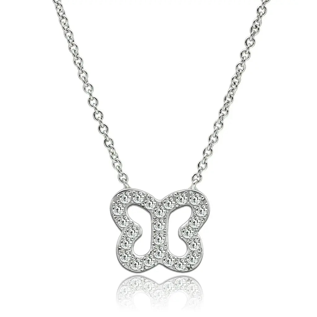 3W078 - Rhodium Brass Necklace with AAA Grade CZ in Clear - Alamode - Flyclothing LLC